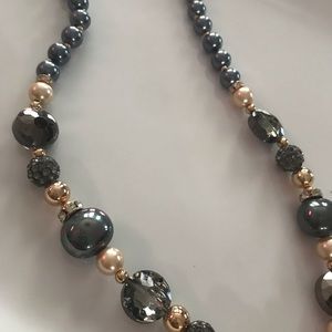 Periwinkle 18” necklace with grey, gold and pearl.